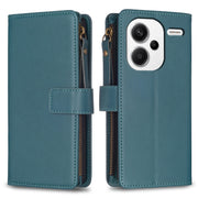 Custodia per telefono a conchiglia in pelle con portafoglio con cerniera a 9 slot per schede, For Xiaomi Redmi 13C, For Xiaomi Redmi Note 13 Pro+ 5G, For Xiaomi Redmi Note 13 Pro 5G, For Xiaomi Redmi 12 4G