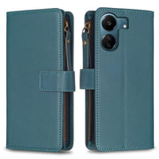 Custodia per telefono a conchiglia in pelle con portafoglio con cerniera a 9 slot per schede, For Xiaomi Redmi 13C, For Xiaomi Redmi Note 13 Pro+ 5G, For Xiaomi Redmi Note 13 Pro 5G, For Xiaomi Redmi 12 4G