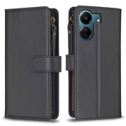 Custodia per telefono a conchiglia in pelle con portafoglio con cerniera a 9 slot per schede, For Xiaomi Redmi 13C, For Xiaomi Redmi Note 13 Pro+ 5G, For Xiaomi Redmi Note 13 Pro 5G, For Xiaomi Redmi 12 4G