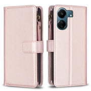Custodia per telefono a conchiglia in pelle con portafoglio con cerniera a 9 slot per schede, For Xiaomi Redmi 13C, For Xiaomi Redmi Note 13 Pro+ 5G, For Xiaomi Redmi Note 13 Pro 5G, For Xiaomi Redmi 12 4G