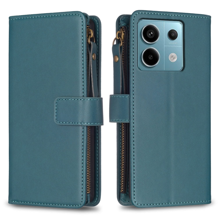 Custodia per telefono a conchiglia in pelle con portafoglio con cerniera a 9 slot per schede, For Xiaomi Redmi Note 13 Pro 4G Global, For Xiaomi Poco M6 Pro 4G, For Xiaomi Redmi Note 13 4G Global, For Xiaomi Redmi Note 13