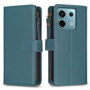 Custodia per telefono a conchiglia in pelle con portafoglio con cerniera a 9 slot per schede, For Xiaomi Redmi Note 13 Pro 4G Global, For Xiaomi Poco M6 Pro 4G, For Xiaomi Redmi Note 13 4G Global, For Xiaomi Redmi Note 13