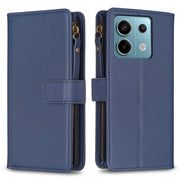 Custodia per telefono a conchiglia in pelle con portafoglio con cerniera a 9 slot per schede, For Xiaomi Redmi Note 13 Pro 4G Global, For Xiaomi Poco M6 Pro 4G, For Xiaomi Redmi Note 13 4G Global, For Xiaomi Redmi Note 13