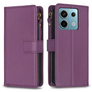 Custodia per telefono a conchiglia in pelle con portafoglio con cerniera a 9 slot per schede, For Xiaomi Redmi Note 13 Pro 4G Global, For Xiaomi Poco M6 Pro 4G, For Xiaomi Redmi Note 13 4G Global, For Xiaomi Redmi Note 13