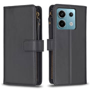 Custodia per telefono a conchiglia in pelle con portafoglio con cerniera a 9 slot per schede, For Xiaomi Redmi Note 13 Pro 4G Global, For Xiaomi Poco M6 Pro 4G, For Xiaomi Redmi Note 13 4G Global, For Xiaomi Redmi Note 13