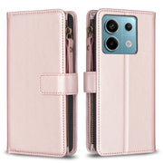 Custodia per telefono a conchiglia in pelle con portafoglio con cerniera a 9 slot per schede, For Xiaomi Redmi Note 13 Pro 4G Global, For Xiaomi Poco M6 Pro 4G, For Xiaomi Redmi Note 13 4G Global, For Xiaomi Redmi Note 13