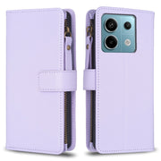 Custodia per telefono a conchiglia in pelle con portafoglio con cerniera a 9 slot per schede, For Xiaomi Redmi Note 13 Pro 4G Global, For Xiaomi Poco M6 Pro 4G, For Xiaomi Redmi Note 13 4G Global, For Xiaomi Redmi Note 13