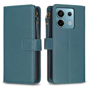 Custodia per telefono a conchiglia in pelle con portafoglio con cerniera a 9 slot per schede, For Xiaomi Redmi Note 13 Pro 4G Global, For Xiaomi Poco M6 Pro 4G, For Xiaomi Redmi Note 13 4G Global, For Xiaomi Redmi Note 13