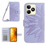 Skin Feel Custodia per telefono in pelle con flip in rilievo Sun Flower con cordino, For Realme C53, For Realme 11 4G Global