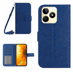 Skin Feel Custodia per telefono in pelle con flip in rilievo Sun Flower con cordino, For Realme C53, For Realme 11 4G Global