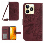 Skin Feel Custodia per telefono in pelle con flip in rilievo Sun Flower con cordino, For Realme C53, For Realme 11 4G Global