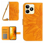 Skin Feel Custodia per telefono in pelle con flip in rilievo Sun Flower con cordino, For Realme C53, For Realme 11 4G Global