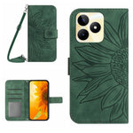 Skin Feel Custodia per telefono in pelle con flip in rilievo Sun Flower con cordino, For Realme C53, For Realme 11 4G Global