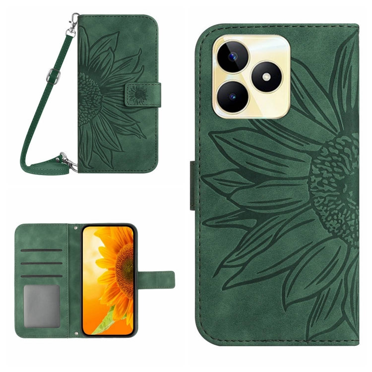 Skin Feel Custodia per telefono in pelle con flip in rilievo Sun Flower con cordino, For Realme C53, For Realme 11 4G Global