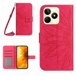 Skin Feel Custodia per telefono in pelle con flip in rilievo Sun Flower con cordino, For Realme C53, For Realme 11 4G Global
