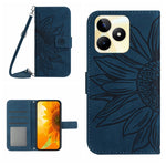 Skin Feel Custodia per telefono in pelle con flip in rilievo Sun Flower con cordino, For Realme C53, For Realme 11 4G Global