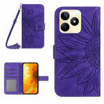 Skin Feel Custodia per telefono in pelle con flip in rilievo Sun Flower con cordino, For Realme C53, For Realme 11 4G Global