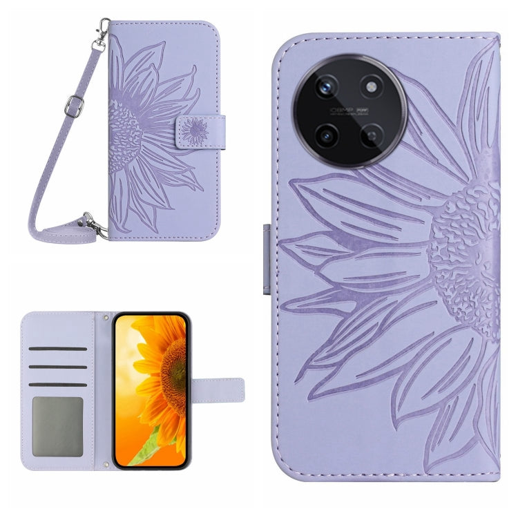 Skin Feel Custodia per telefono in pelle con flip in rilievo Sun Flower con cordino, For Realme C53, For Realme 11 4G Global