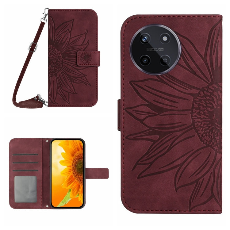 Skin Feel Custodia per telefono in pelle con flip in rilievo Sun Flower con cordino, For Realme C53, For Realme 11 4G Global