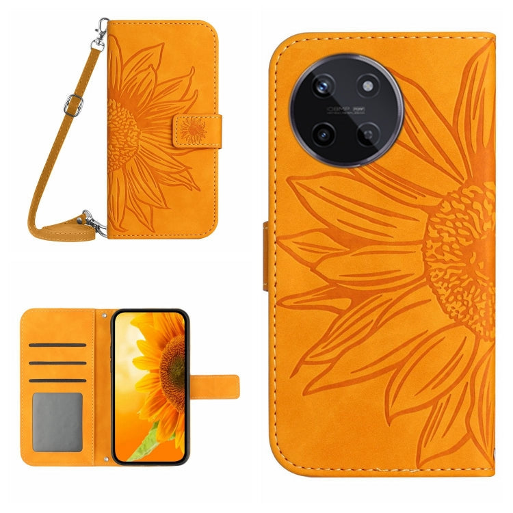 Skin Feel Custodia per telefono in pelle con flip in rilievo Sun Flower con cordino, For Realme C53, For Realme 11 4G Global