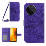 Skin Feel Custodia per telefono in pelle con flip in rilievo Sun Flower con cordino, For Realme C53, For Realme 11 4G Global