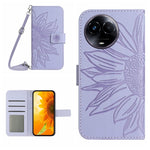 Skin Feel Custodia per telefono in pelle con flip in rilievo Sun Flower con cordino, For Realme C67 4G, For Realme 11 5G Global