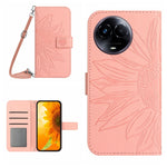 Skin Feel Custodia per telefono in pelle con flip in rilievo Sun Flower con cordino, For Realme C67 4G, For Realme 11 5G Global
