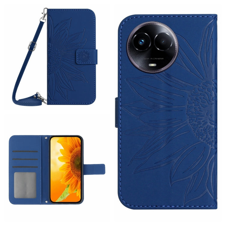 Skin Feel Custodia per telefono in pelle con flip in rilievo Sun Flower con cordino, For Realme C67 4G, For Realme 11 5G Global