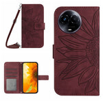 Skin Feel Custodia per telefono in pelle con flip in rilievo Sun Flower con cordino, For Realme C67 4G, For Realme 11 5G Global