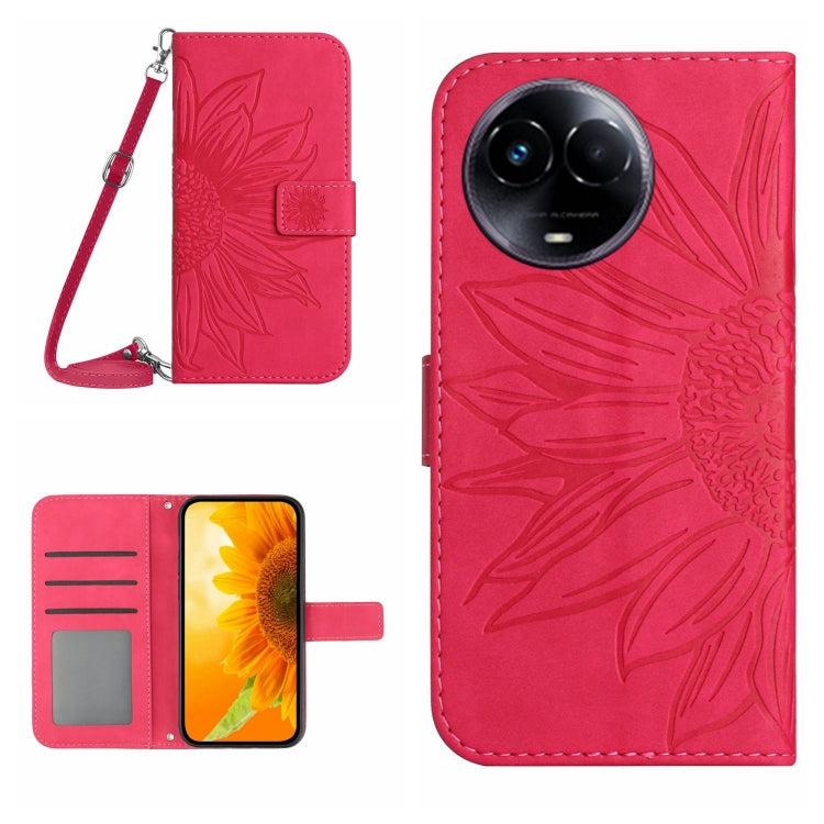 Skin Feel Custodia per telefono in pelle con flip in rilievo Sun Flower con cordino, For Realme C67 4G, For Realme 11 5G Global