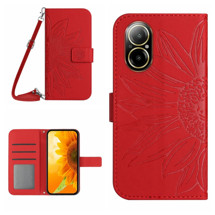 Skin Feel Custodia per telefono in pelle con flip in rilievo Sun Flower con cordino, For Realme C67 4G, For Realme 11 5G Global