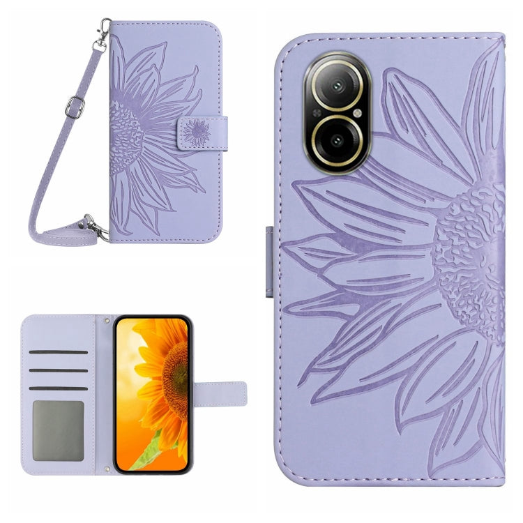 Skin Feel Custodia per telefono in pelle con flip in rilievo Sun Flower con cordino, For Realme C67 4G, For Realme 11 5G Global
