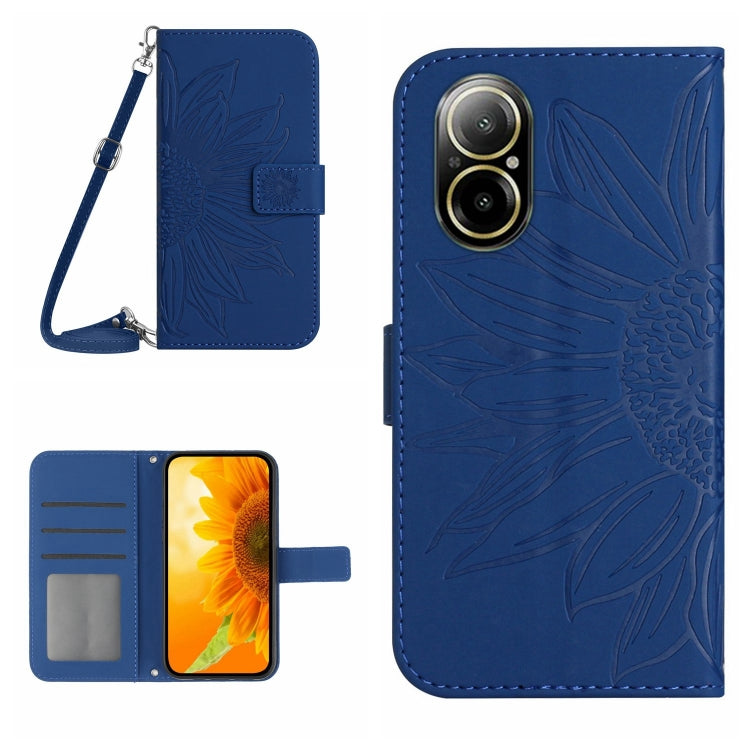 Skin Feel Custodia per telefono in pelle con flip in rilievo Sun Flower con cordino, For Realme C67 4G, For Realme 11 5G Global