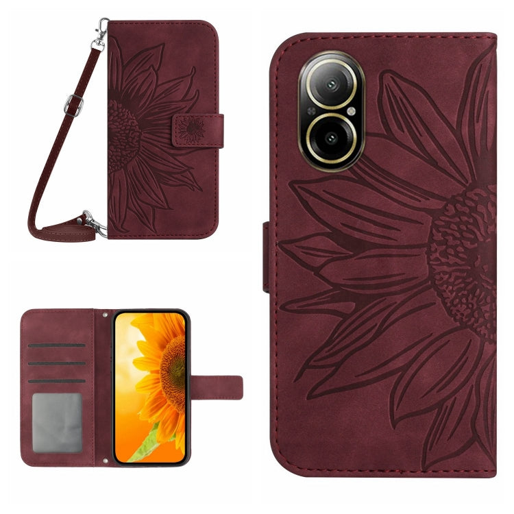 Skin Feel Custodia per telefono in pelle con flip in rilievo Sun Flower con cordino, For Realme C67 4G, For Realme 11 5G Global