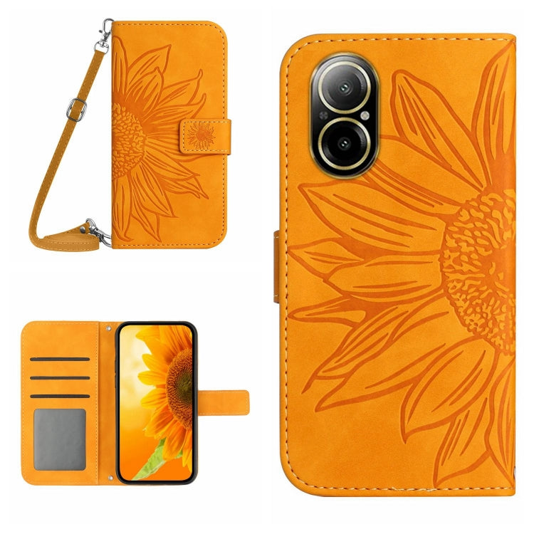 Skin Feel Custodia per telefono in pelle con flip in rilievo Sun Flower con cordino, For Realme C67 4G, For Realme 11 5G Global