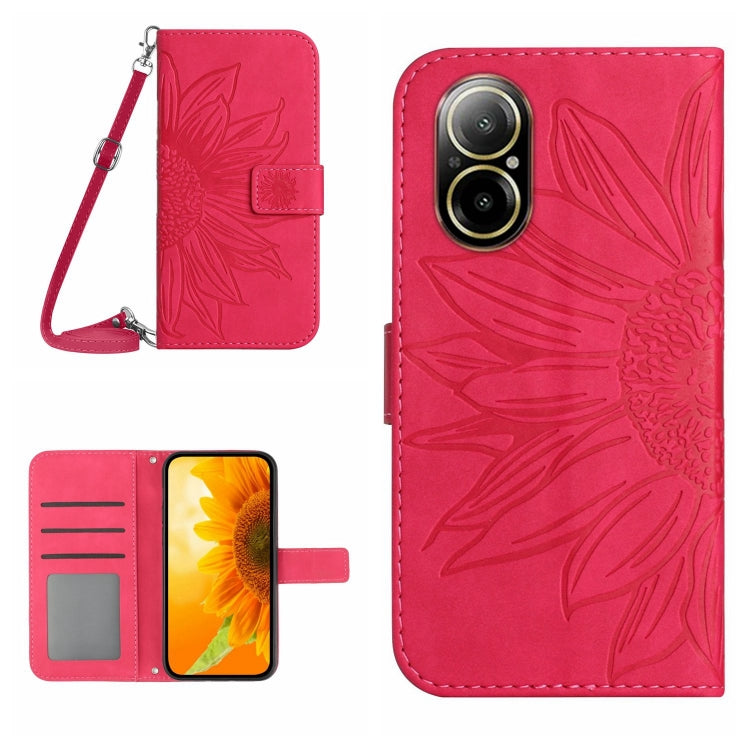 Skin Feel Custodia per telefono in pelle con flip in rilievo Sun Flower con cordino, For Realme C67 4G, For Realme 11 5G Global