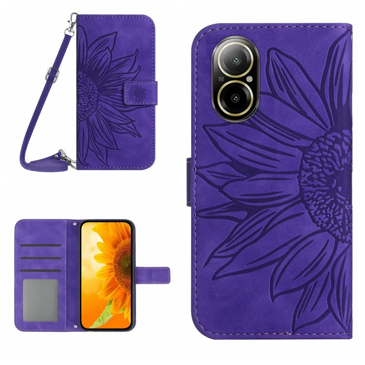 Skin Feel Custodia per telefono in pelle con flip in rilievo Sun Flower con cordino, For Realme C67 4G, For Realme 11 5G Global