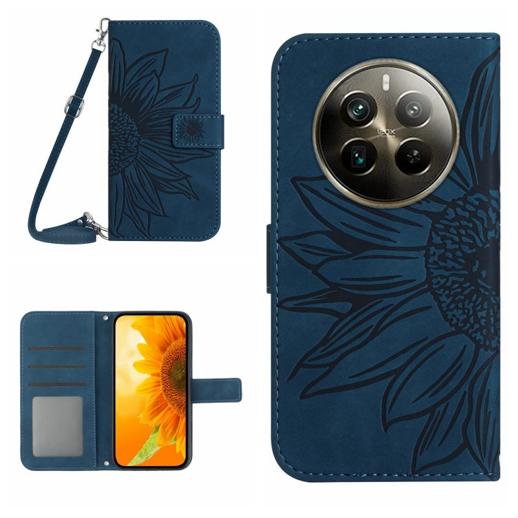 Skin Feel Custodia per telefono in pelle con flip in rilievo Sun Flower con cordino, For Realme 12+ Global, For Realme 12 Pro/12 Pro+ Global