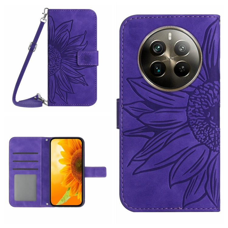 Skin Feel Custodia per telefono in pelle con flip in rilievo Sun Flower con cordino, For Realme 12+ Global, For Realme 12 Pro/12 Pro+ Global