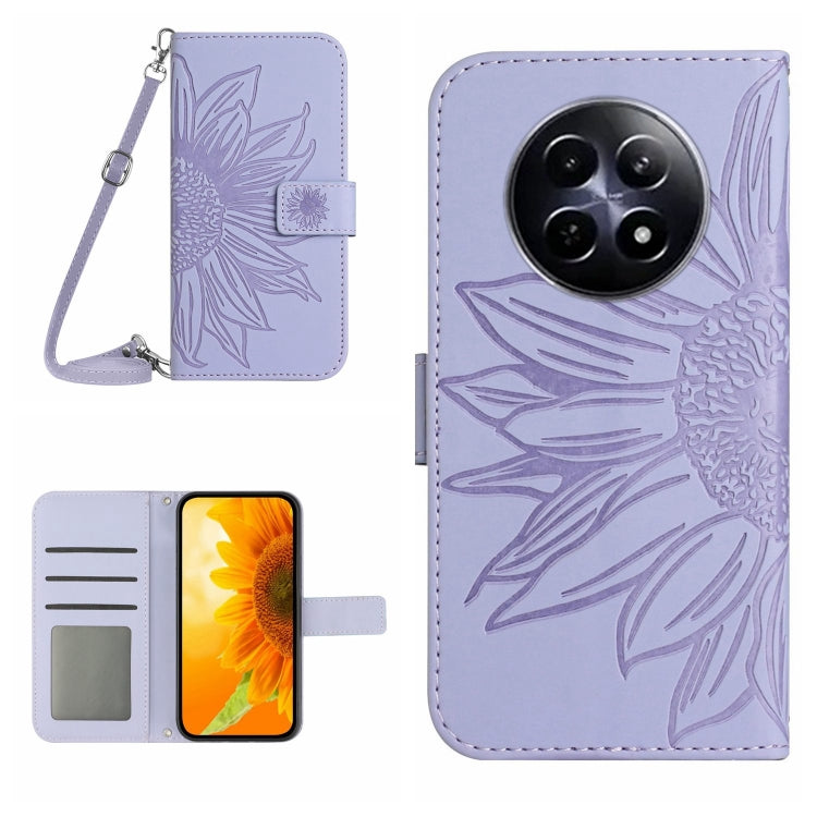 Skin Feel Custodia per telefono in pelle con flip in rilievo Sun Flower con cordino, For Realme C63 4G Global/ C61, For Realme 12 5G Global