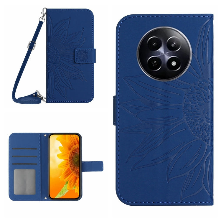 Skin Feel Custodia per telefono in pelle con flip in rilievo Sun Flower con cordino, For Realme C63 4G Global/ C61, For Realme 12 5G Global
