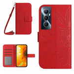 Skin Feel Custodia per telefono in pelle con flip in rilievo Sun Flower con cordino, For Realme C65 4G