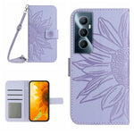 Skin Feel Custodia per telefono in pelle con flip in rilievo Sun Flower con cordino, For Realme C65 4G