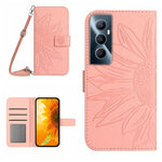 Skin Feel Custodia per telefono in pelle con flip in rilievo Sun Flower con cordino, For Realme C65 4G