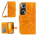 Skin Feel Custodia per telefono in pelle con flip in rilievo Sun Flower con cordino, For Realme C65 4G