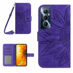 Skin Feel Custodia per telefono in pelle con flip in rilievo Sun Flower con cordino, For Realme C65 4G