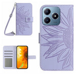 Skin Feel Custodia per telefono in pelle con flip in rilievo Sun Flower con cordino, For Realme C63 4G Global/ C61, For Realme 12 5G Global