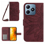 Skin Feel Custodia per telefono in pelle con flip in rilievo Sun Flower con cordino, For Realme C63 4G Global/ C61, For Realme 12 5G Global
