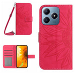 Skin Feel Custodia per telefono in pelle con flip in rilievo Sun Flower con cordino, For Realme C63 4G Global/ C61, For Realme 12 5G Global