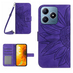 Skin Feel Custodia per telefono in pelle con flip in rilievo Sun Flower con cordino, For Realme C63 4G Global/ C61, For Realme 12 5G Global